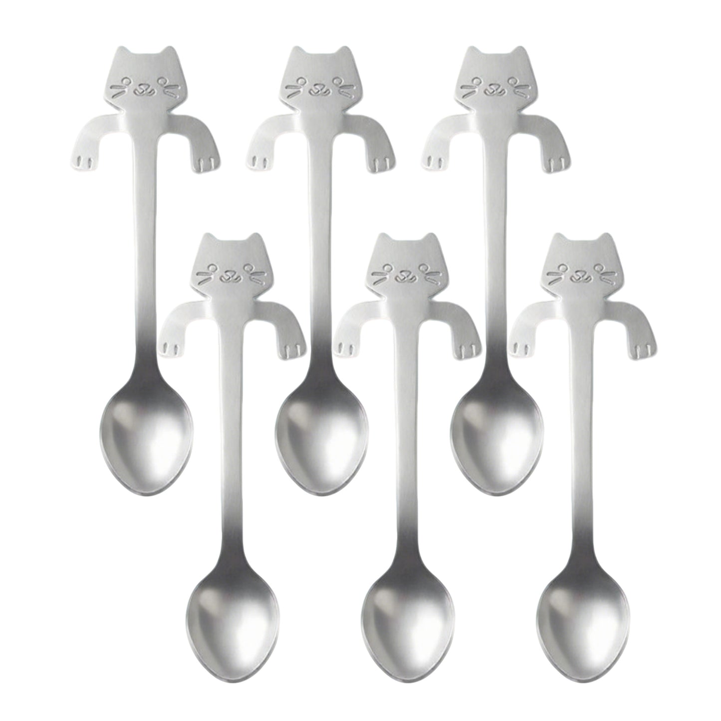 Cat Shaped Spoon Set Polished Metal Decorative Handle Cute Table Spoon 6 Piece Set