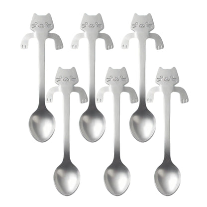 Cat Shaped Spoon Set Polished Metal Decorative Handle Cute Table Spoon 6 Piece Set