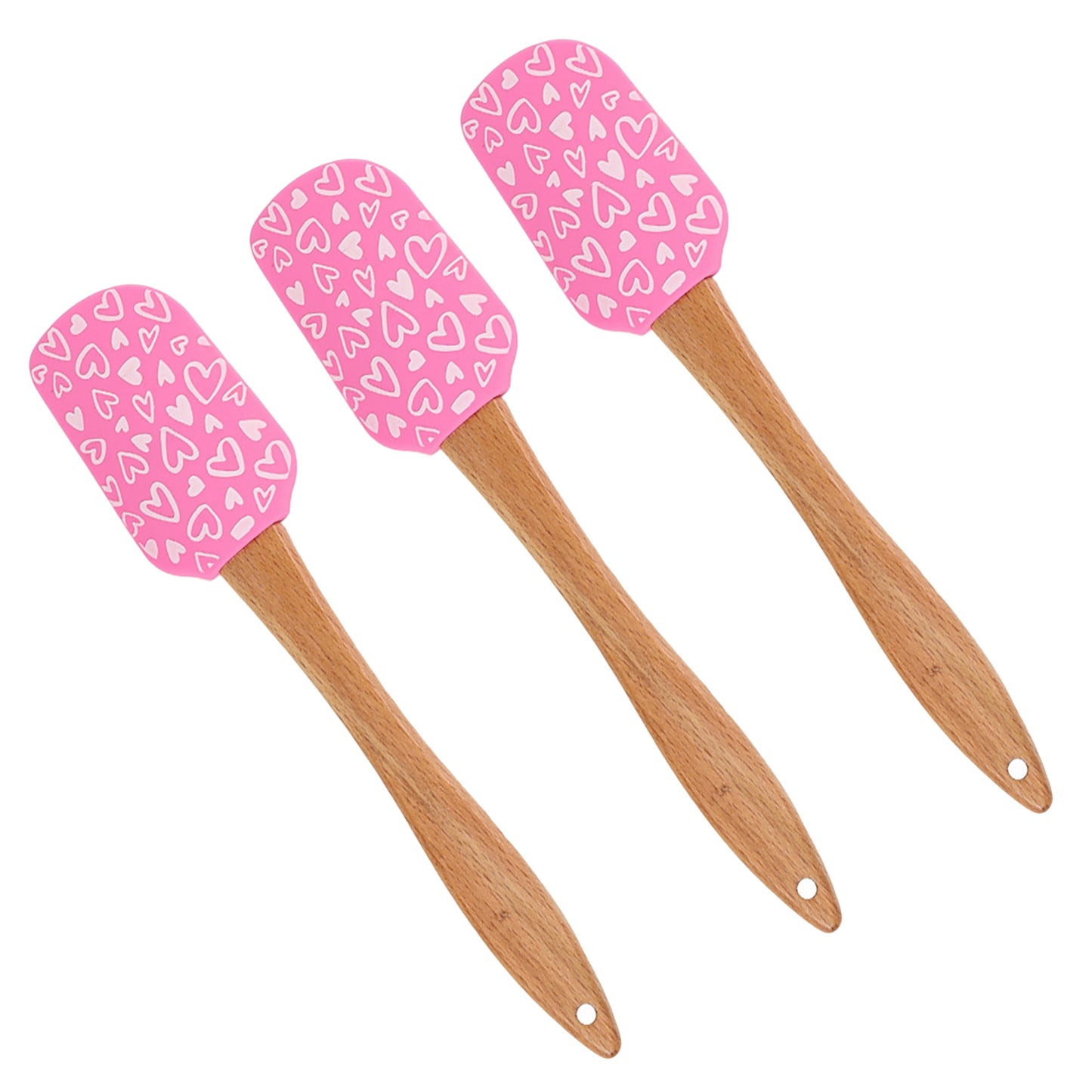 Silicone Spatula Set XO Heart Print Wooden Handle Heat Resistant Baking Mixing Kitchen Tools 3 Piece