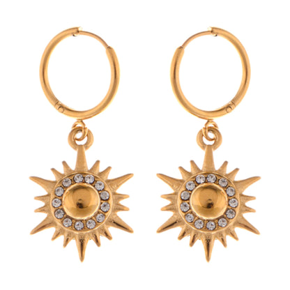 Gold Tone Sunburst Dangle Earrings with Rhinestone Accents