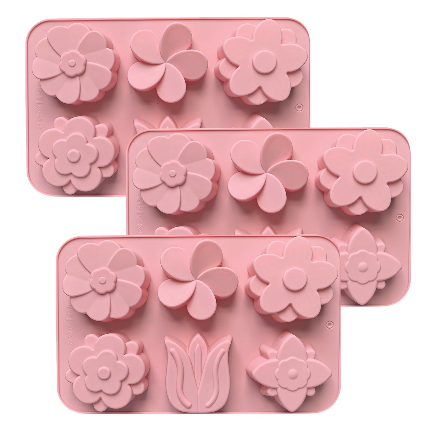 3-Piece Flower Silicone Baking Mold Set Floral Cake Chocolate Candy Soap Mold