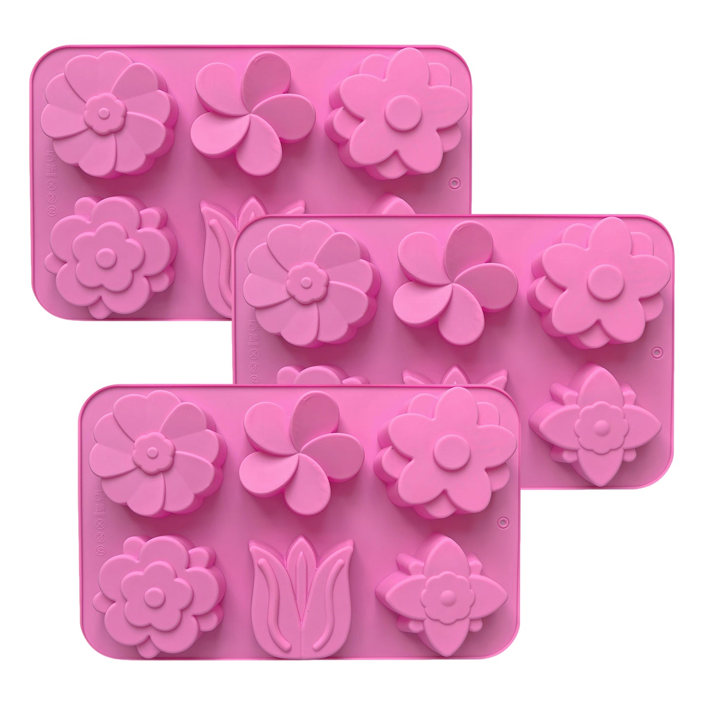 3-Piece Flower Silicone Baking Mold Set Floral Cake Chocolate Candy Soap Mold