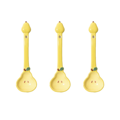 Apple Shaped Ceramic Reusable Spoon Set with Hanging Handle Design 3 Piece Set