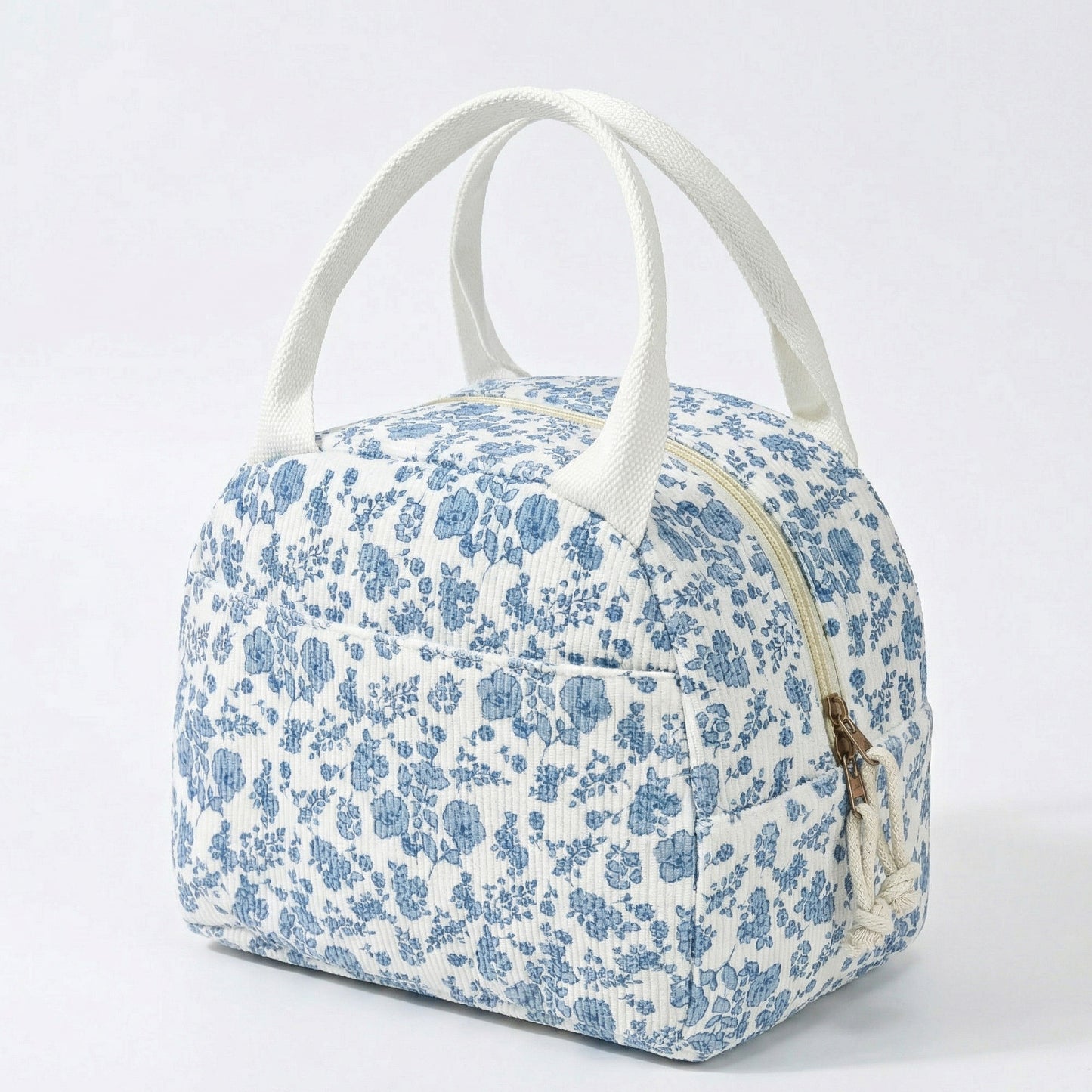 Floral Patchwork Zip Top Lunch Bag Small Travel Tote with Handle Lightweight Organizer
