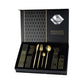 Polished Cutlery Set with Coordinated Flatware Pieces and Decorative Storage Box