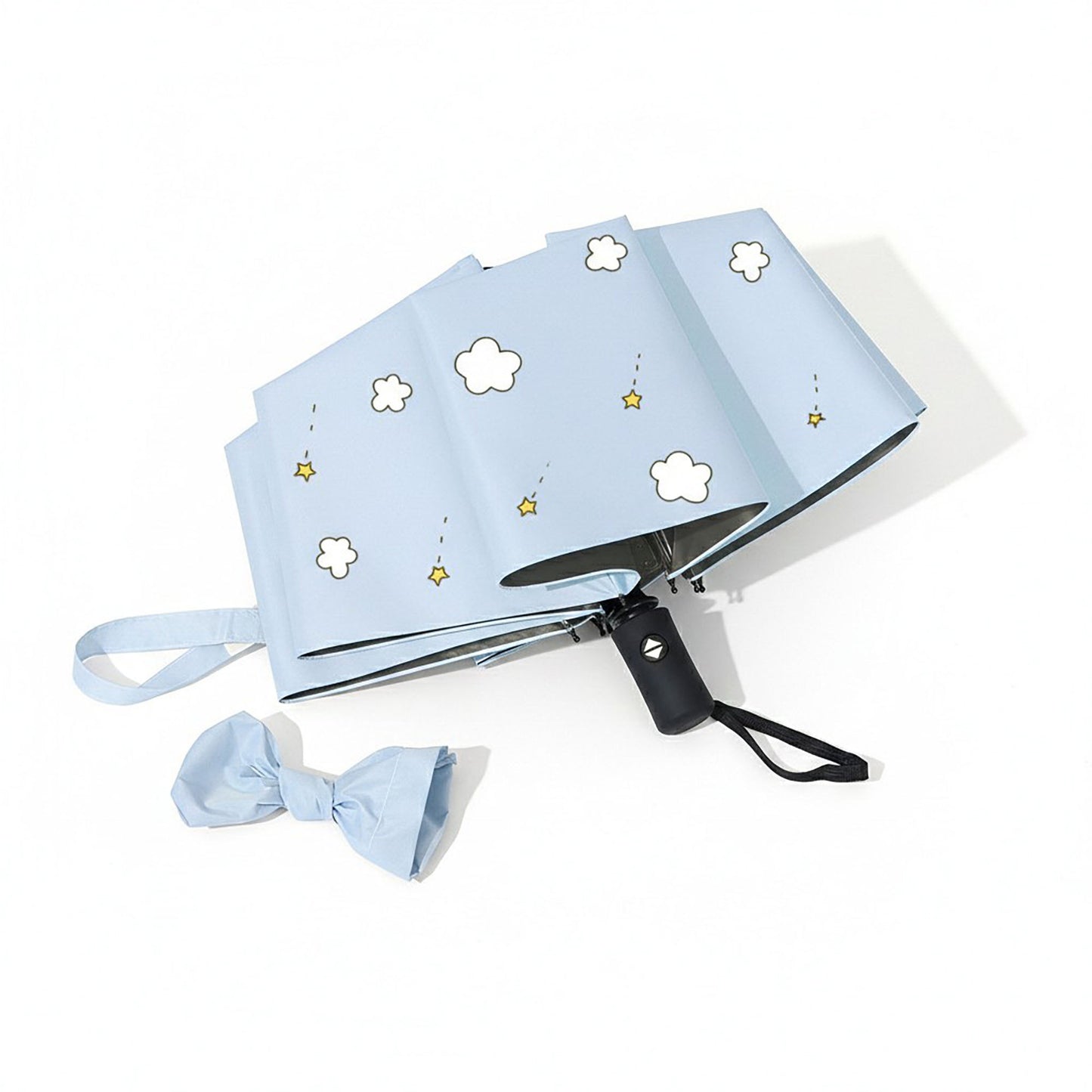 Cloud and Star Print Compact Folding Umbrella with Matching Sleeve and Automatic Open