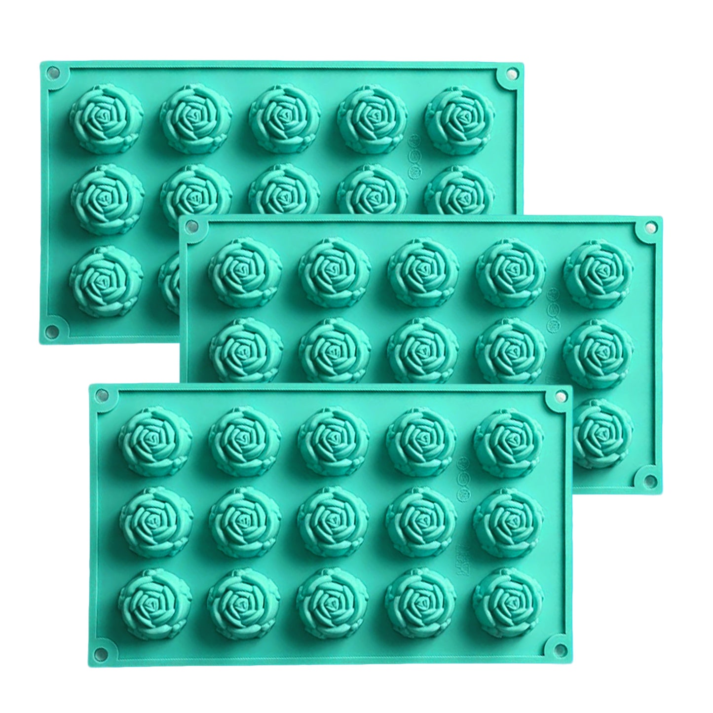 3-Piece Rose Flower Silicone Baking Mold Set Mini Round Cake Chocolate Candy Soap Mold