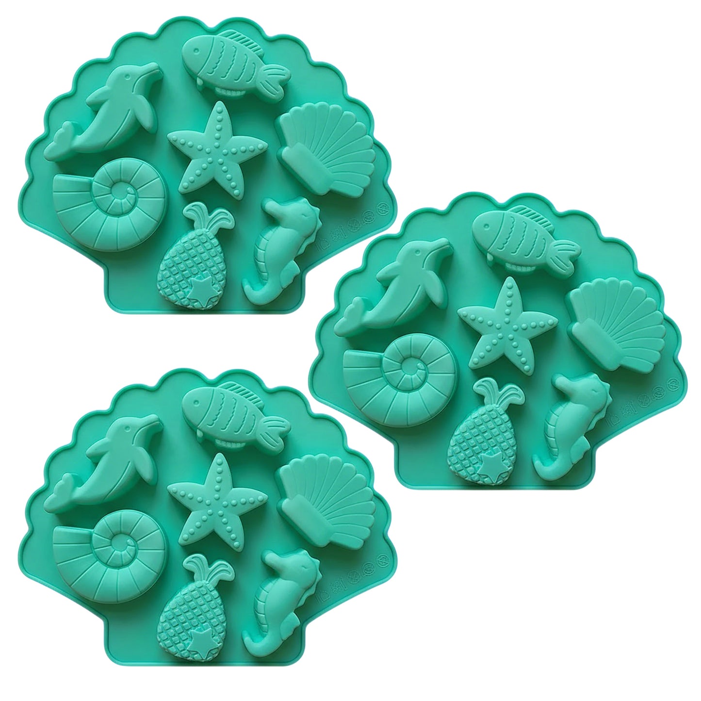 3-Piece Ocean Theme Silicone Baking Mold Set Sea Life Cake Chocolate Candy Soap Mold