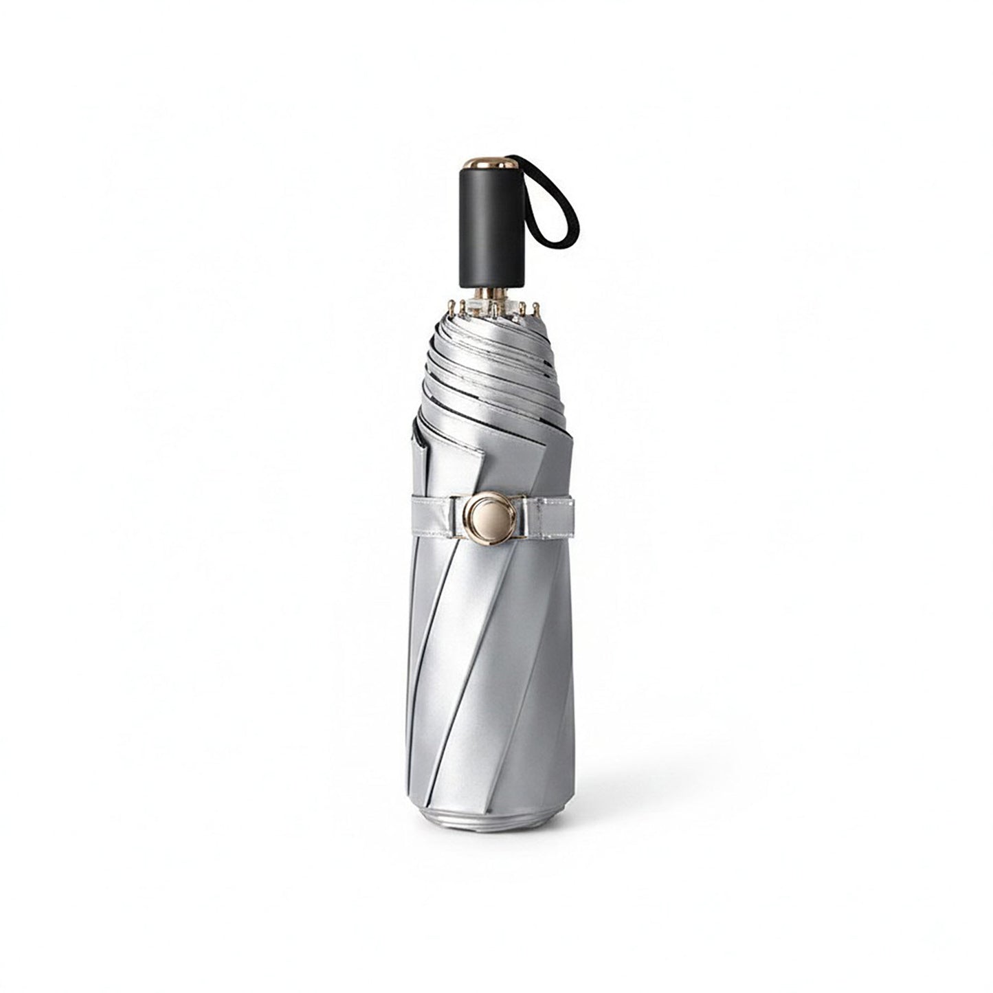Compact Folding Umbrella with Two Tone Canopy Wind Resistant Frame and Wrist Strap Handle
