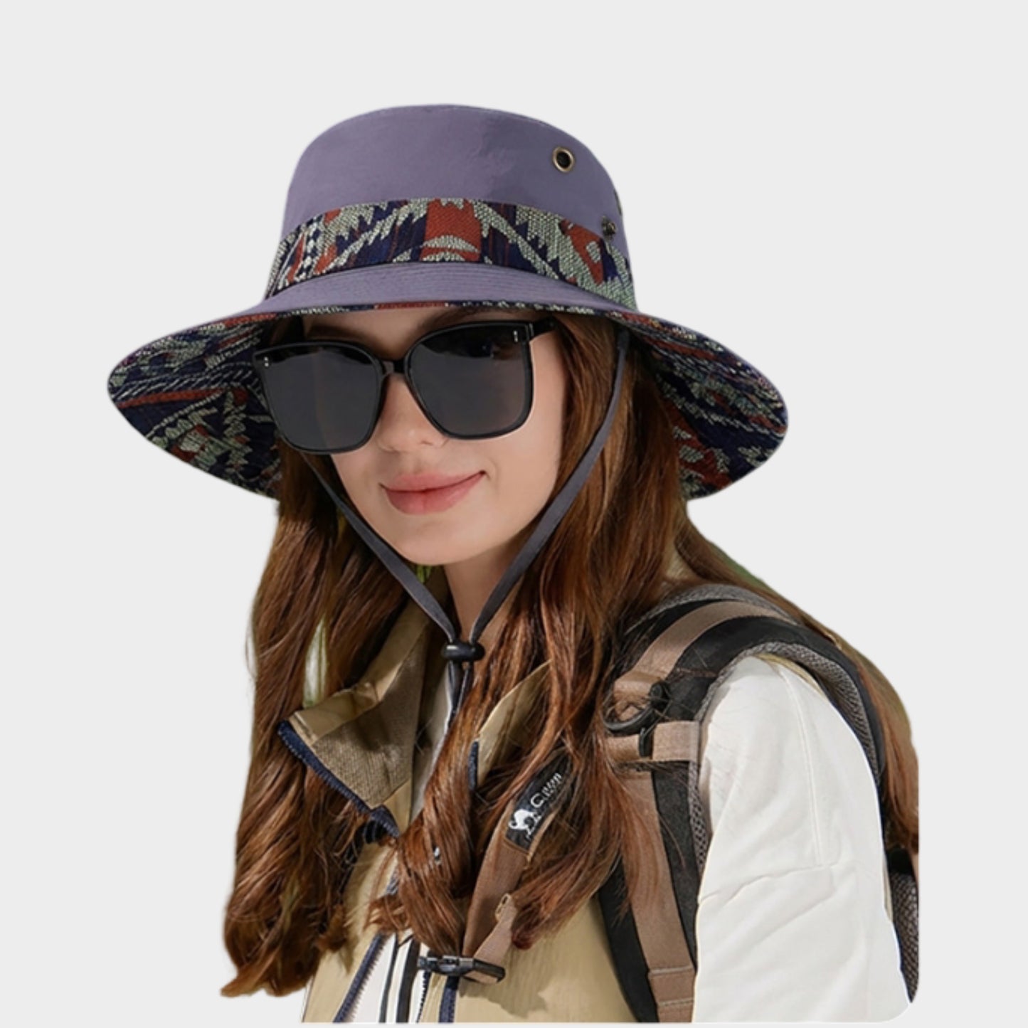 Wide Brim Outdoor Sun Hat Adjustable Chin Strap Breathable Lightweight Hiking Fishing Hat