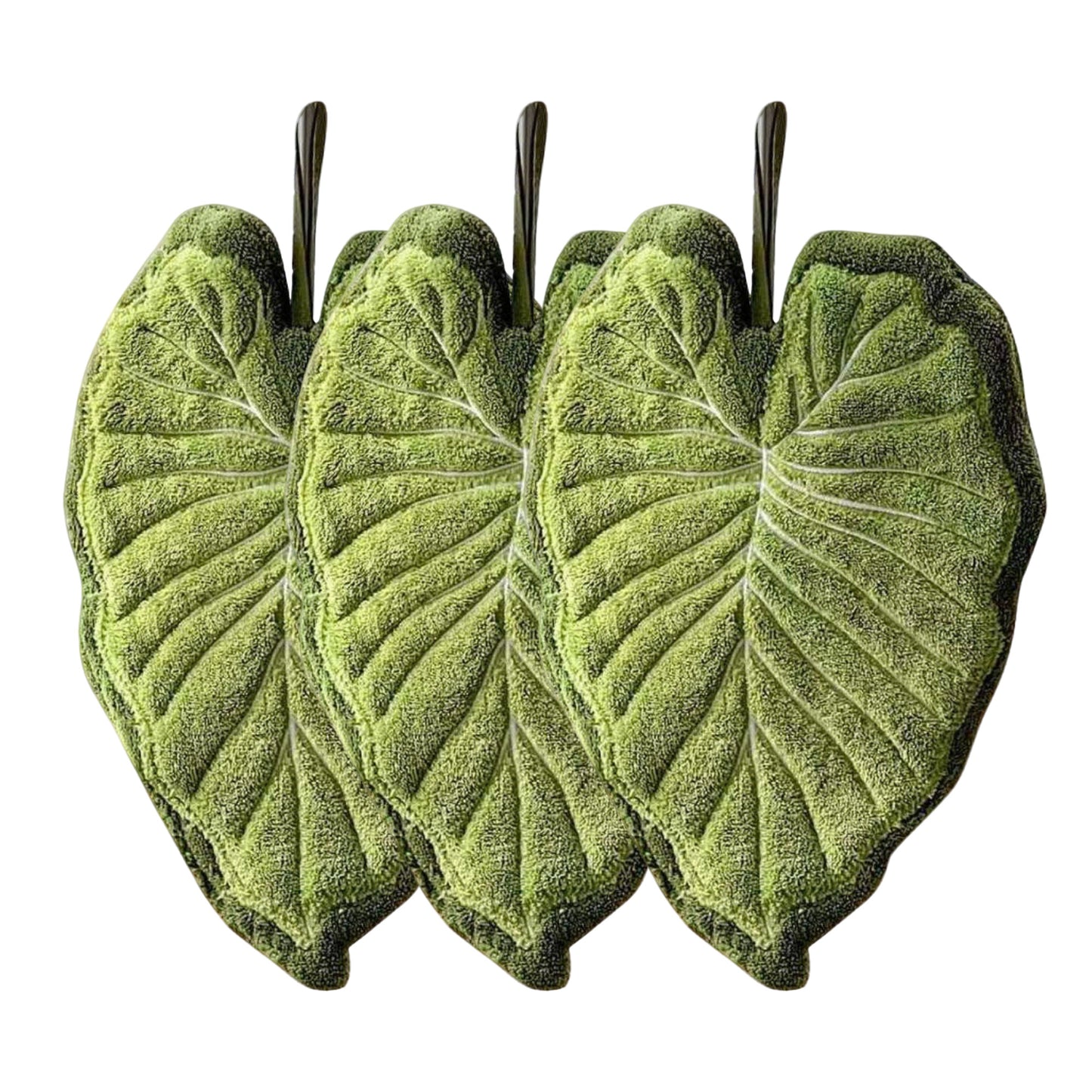 Soft Absorbent Hanging Hand Towels Leaf Shaped Reusable Cleaning Cloth with Loop 3 Pack