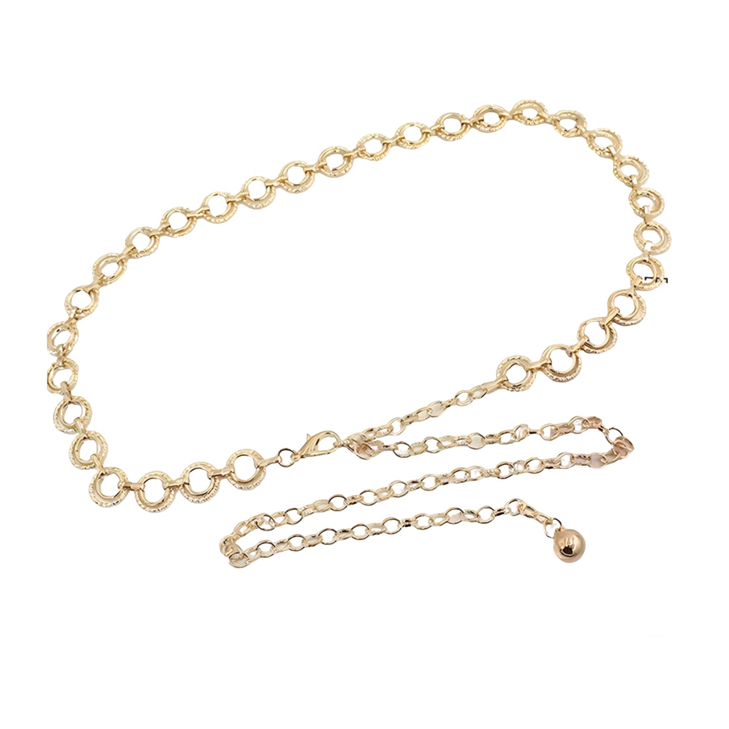 Textured Circle Link Waist Chain Belt with Adjustable Fit and Dangling Charm Accent for Layered Stylish Detail 43x0.6in