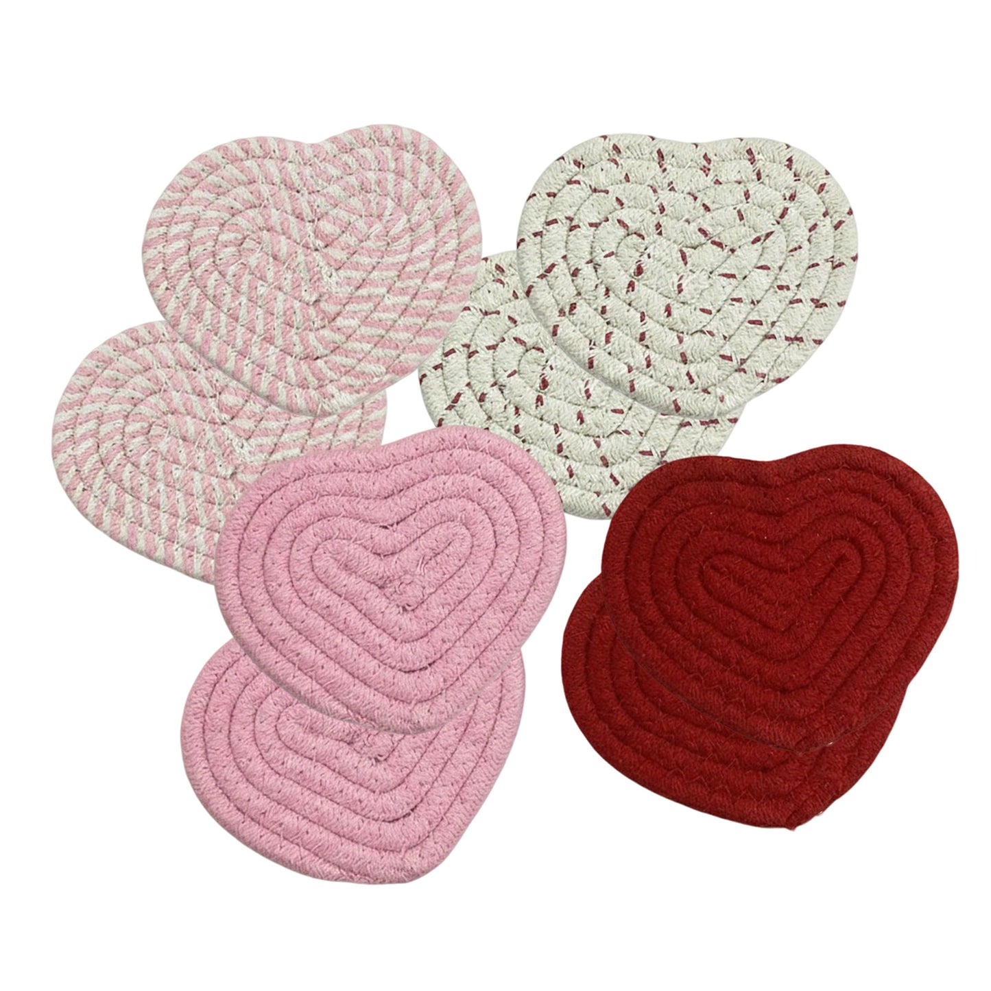 8-PC Heart Shaped Braided Coaster Set Soft Table Protectors