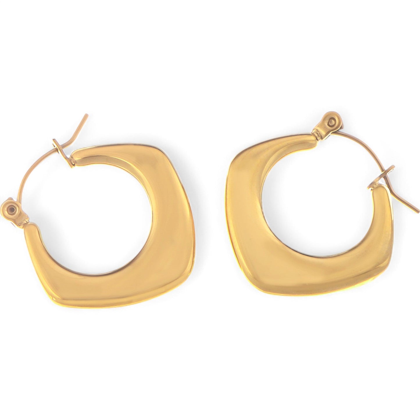 Gold Tone Hoop Earrings with Sculptural Geometric Design