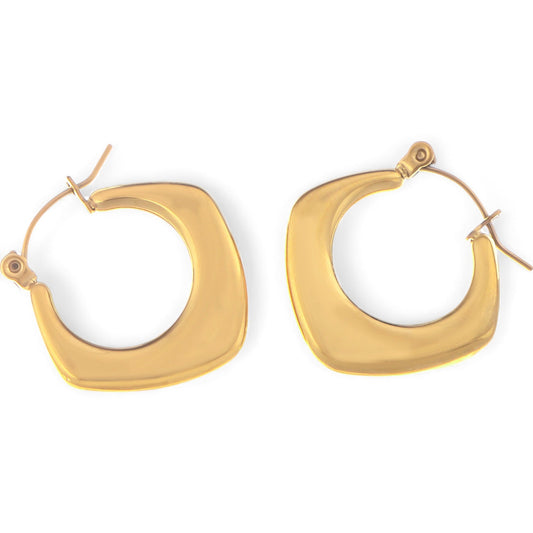 Gold Tone Hoop Earrings with Sculptural Geometric Design