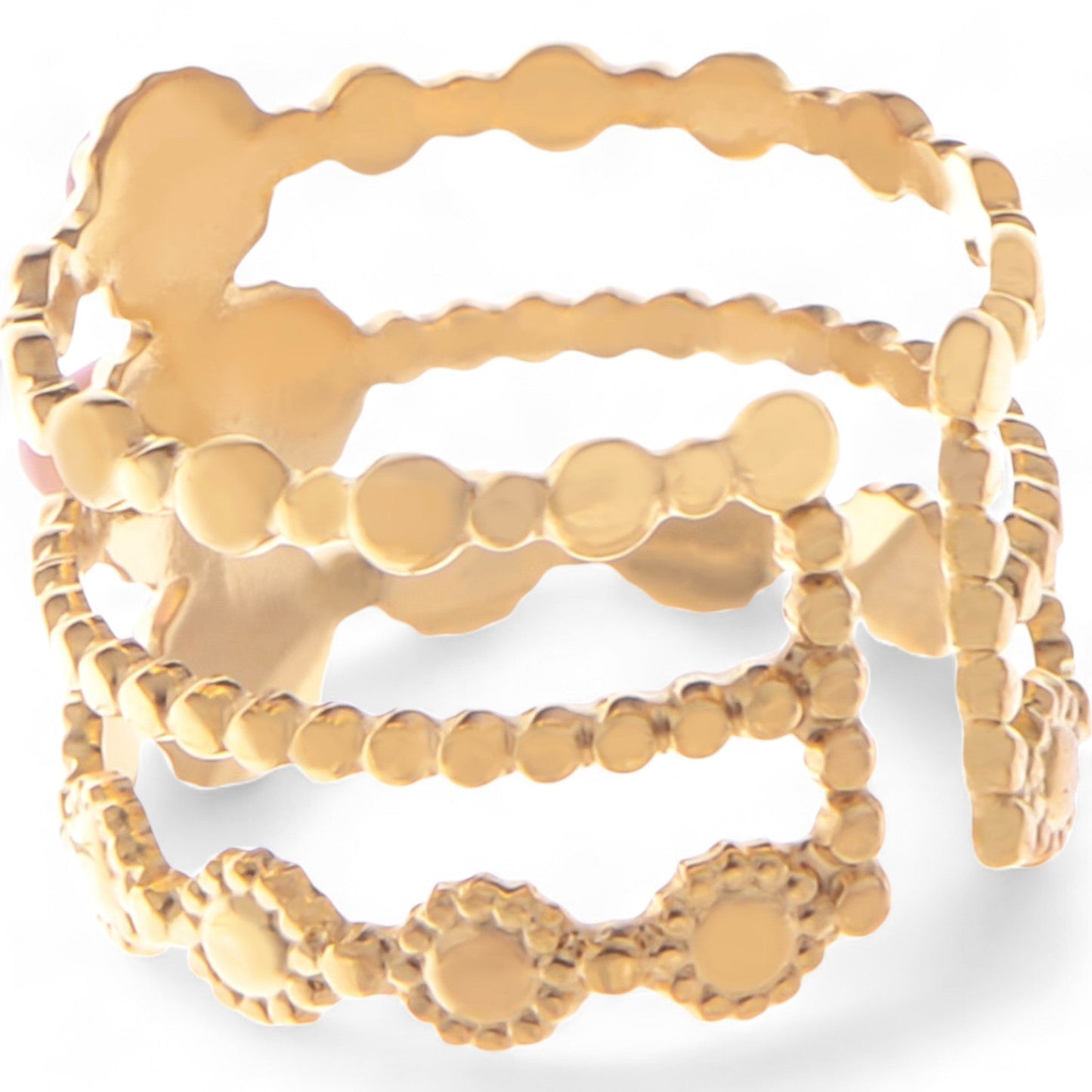 Gold Tone Leaf Cutout Cuff Bracelet with Round Green Stone Statement Design