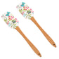 Silicone Spatula Set Butterfly Floral Print Wooden Handle Heat Resistant Baking Mixing Tools 2 Piece