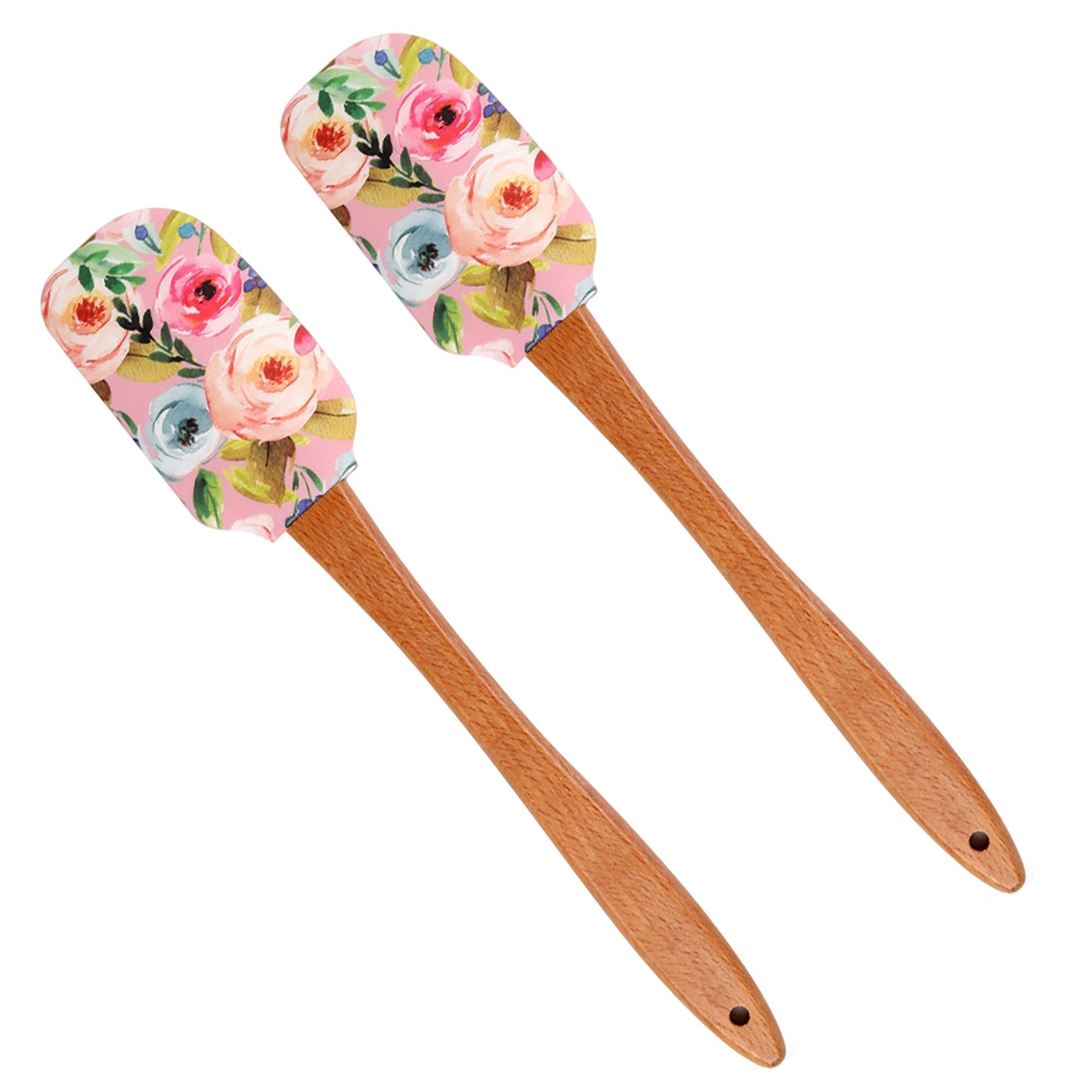 Silicone Spatula Set Butterfly Floral Print Wooden Handle Heat Resistant Baking Mixing Tools 2 Piece
