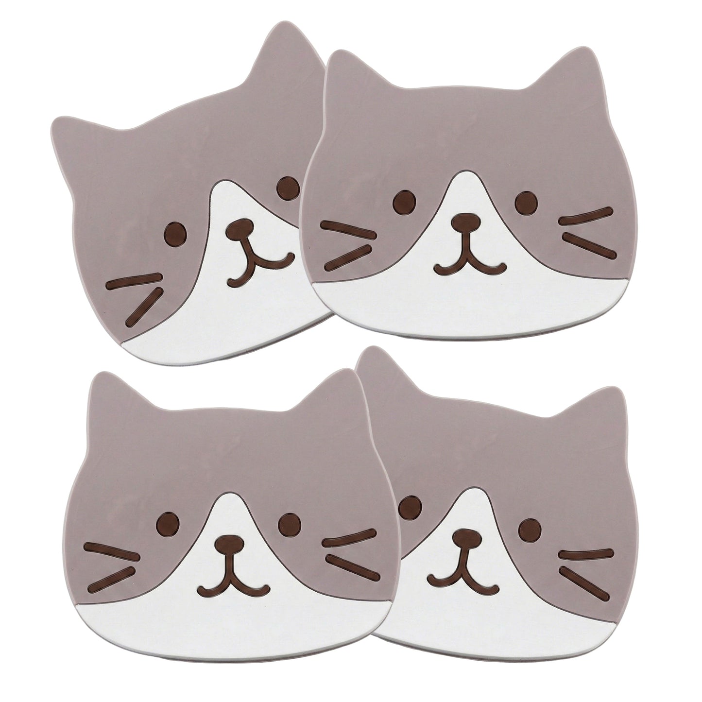 4-PC Cat Face Coaster Cute Non Slip Drink Table Protector