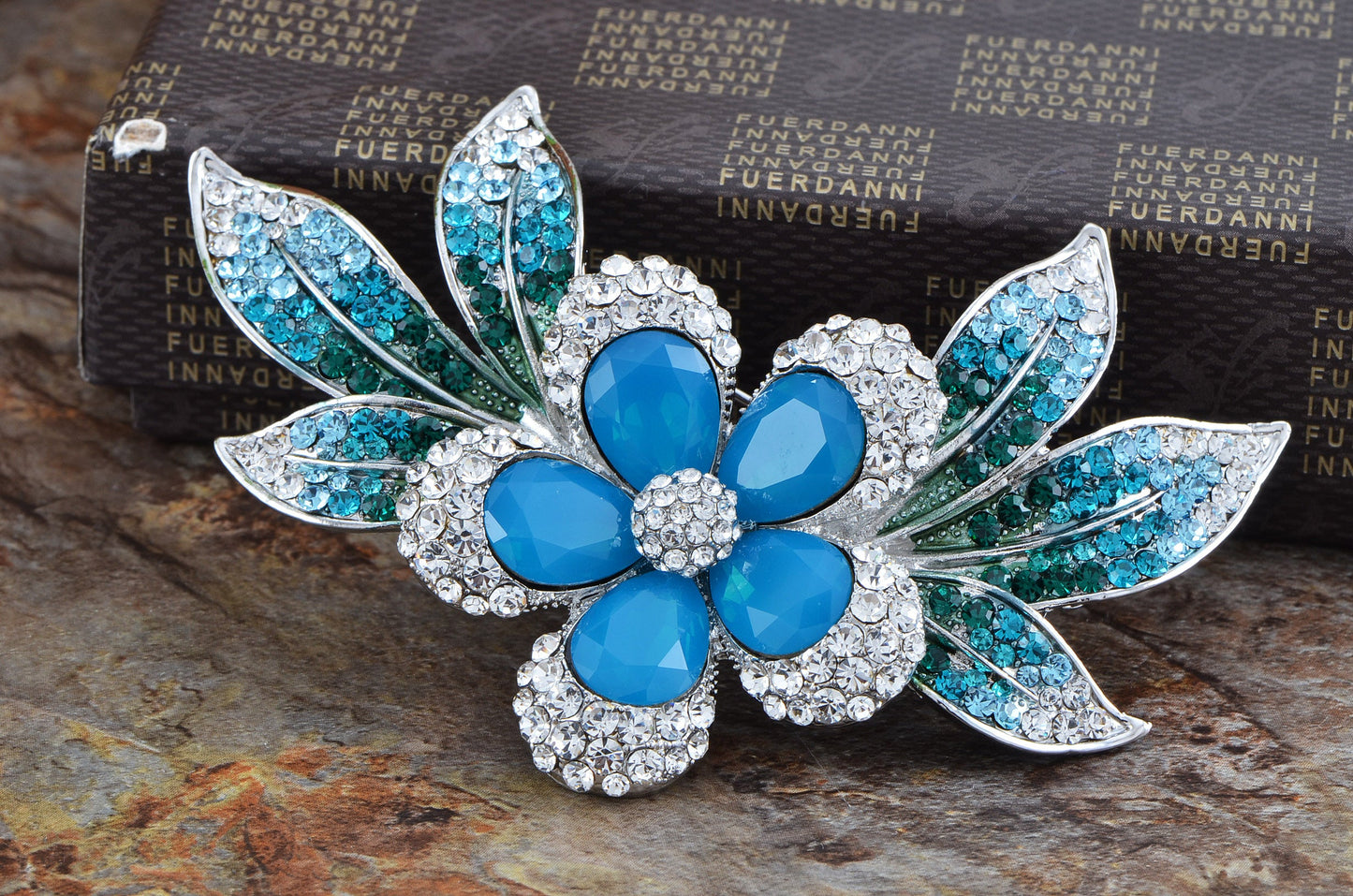 Blue Green Tropical Hawaiian Flower Brooch Pin