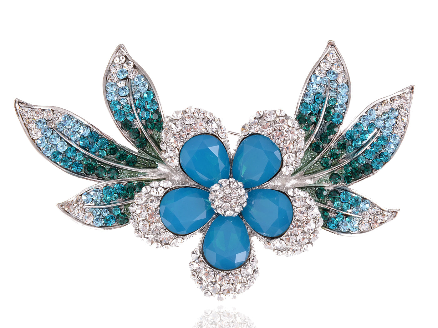 Blue Green Tropical Hawaiian Flower Brooch Pin