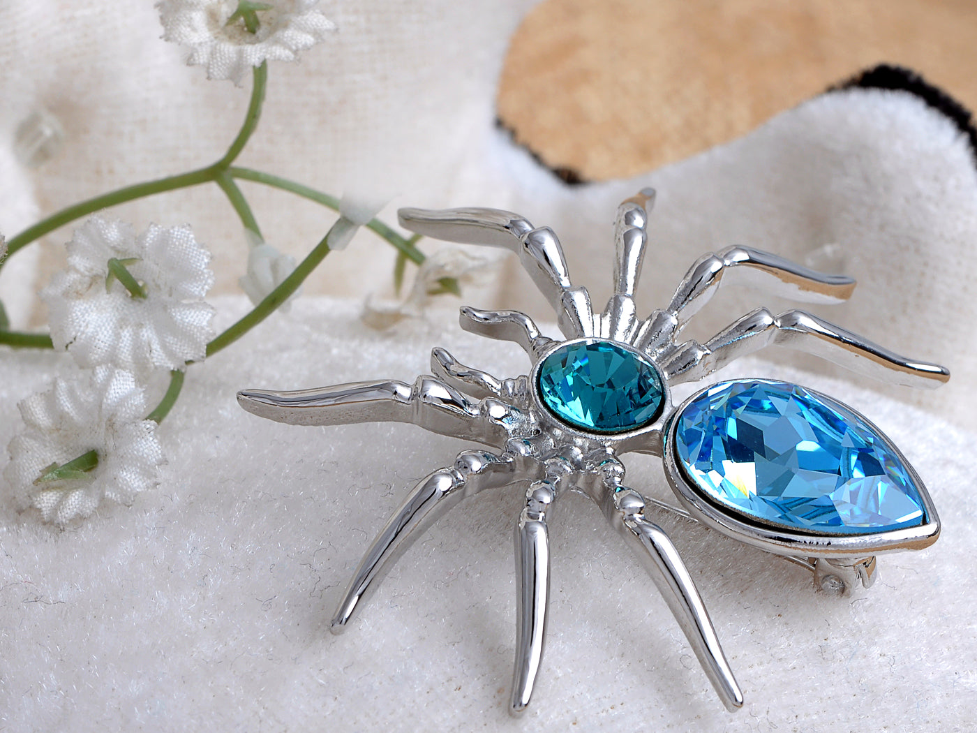 Swarovski Crystal Blue Spider Jewelry Brooch Pin