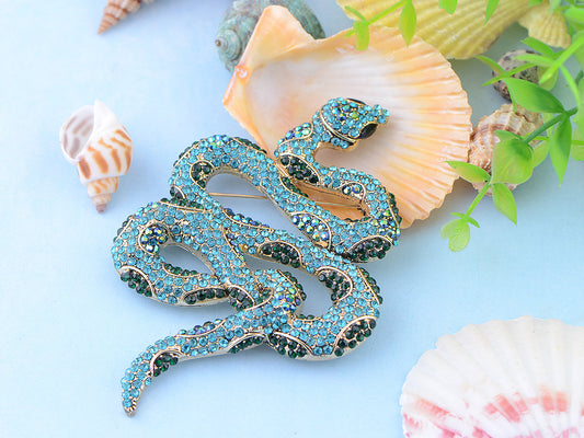 Silver Ombre Topaz Colored Slithering Jungle Snake Animal Brooch Pin