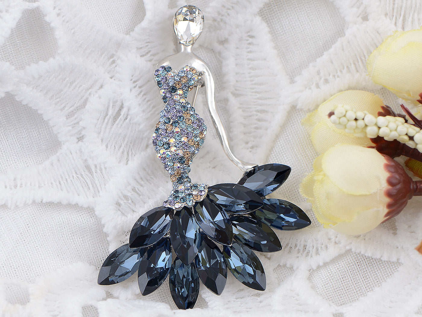 Swarovski Crystal Purple Girl Ballet Dancer Ball Gown Dress Brooch Pin