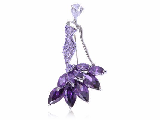 Swarovski Crystal Purple Girl Ballet Dancer Ball Gown Dress Brooch Pin