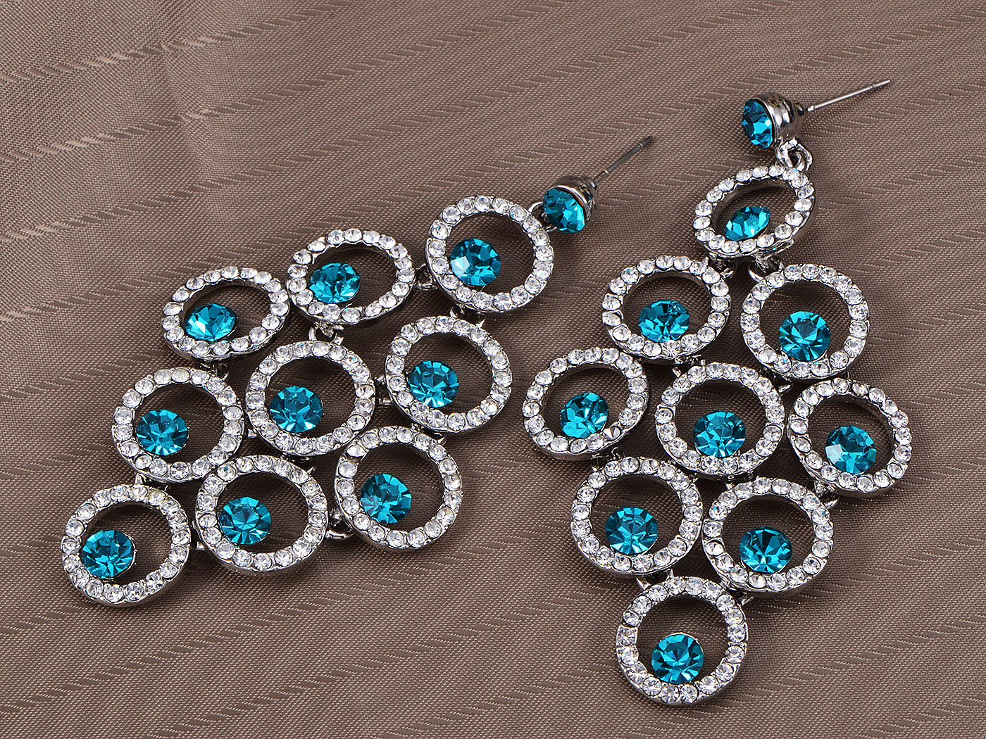 Swarovski Crystal Element Aqua Blue Colored Circle Grape Dangle Earrings