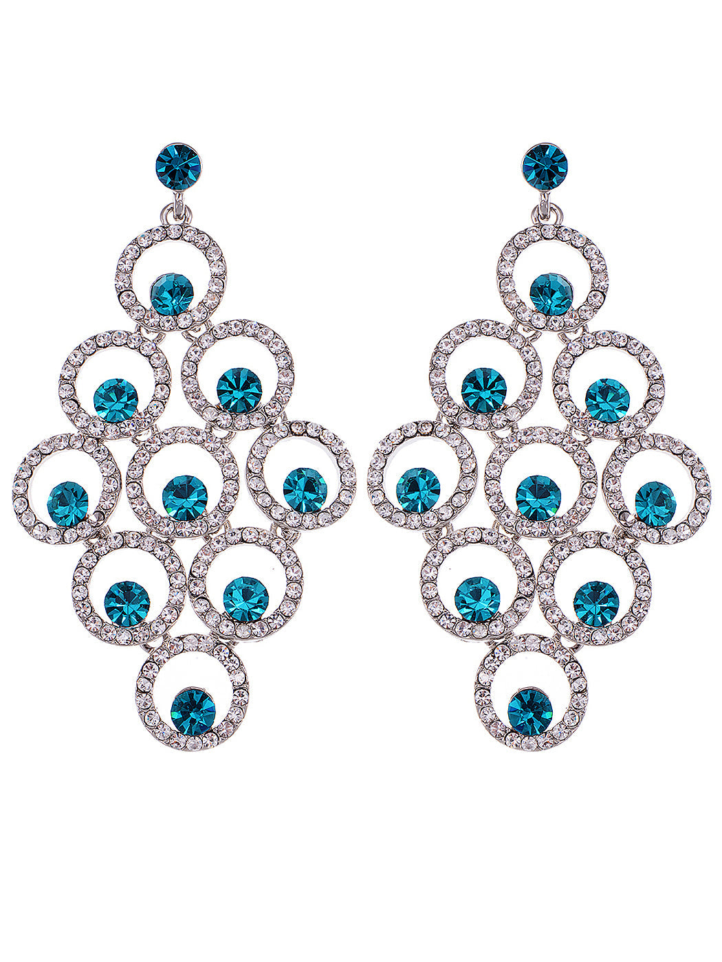 Swarovski Crystal Element Aqua Blue Colored Circle Grape Dangle Earrings