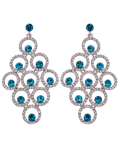 Swarovski Crystal Element Aqua Blue Colored Circle Grape Dangle Earrings