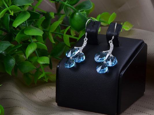 Swarovski Crystal Element Silver Blue Teardrop Vine Fish Hook Dangle Earrings