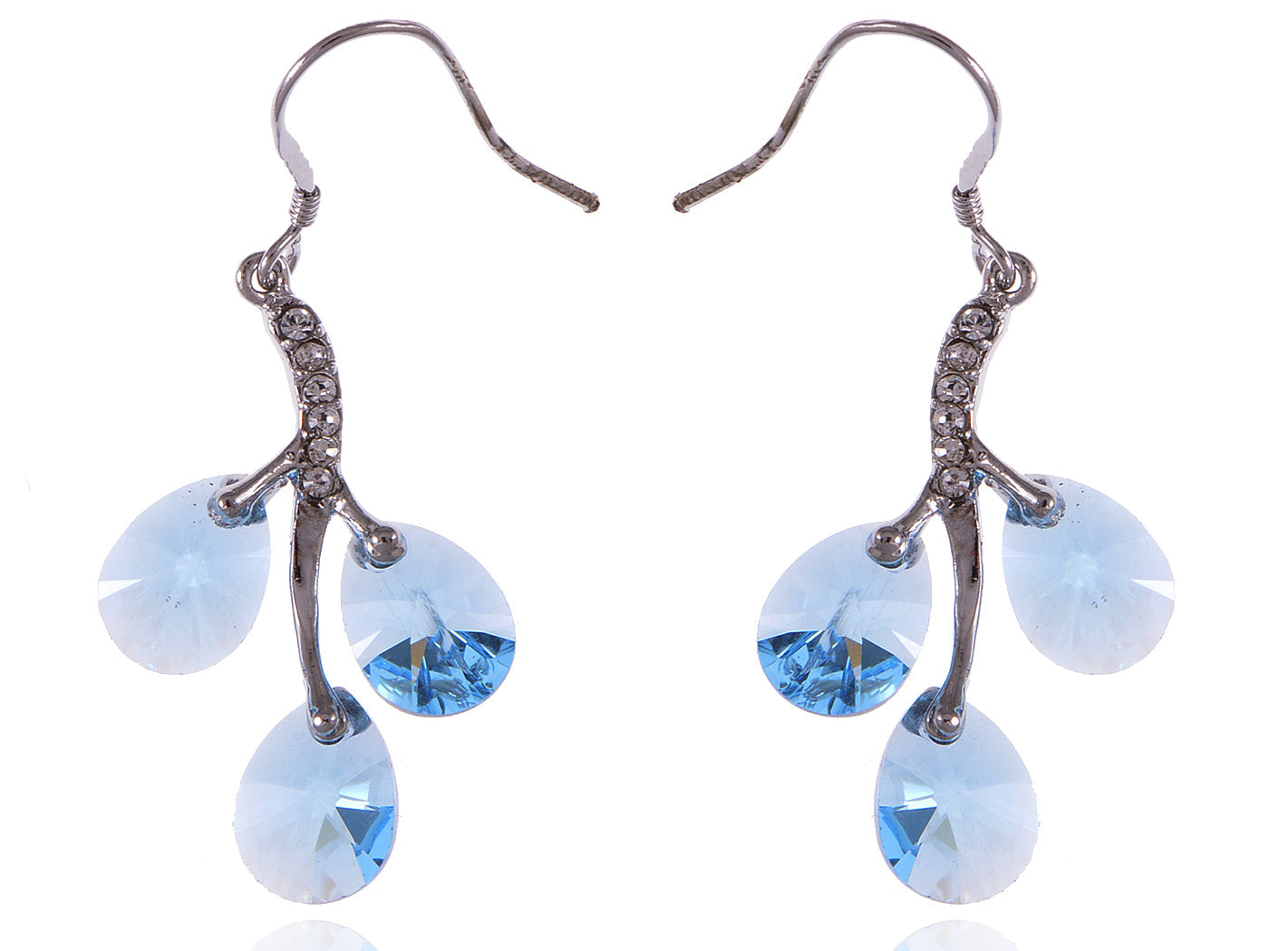 Swarovski Crystal Element Silver Blue Teardrop Vine Fish Hook Dangle Earrings