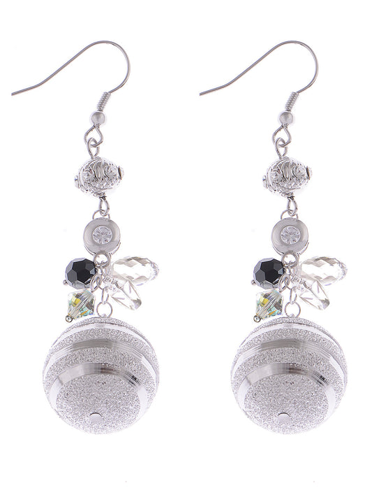 Swarovski Crystal Element Silver Retro Disco Striped Ball Beaded Dangle Earrings