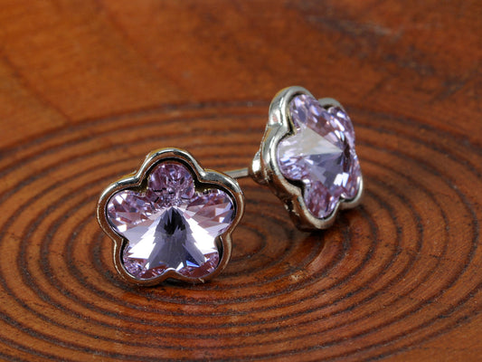 Swarovski Crystal Element Silver Violet Purple Floral Flower Stud Earrings