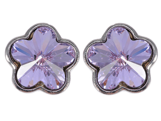 Swarovski Crystal Element Silver Violet Purple Floral Flower Stud Earrings