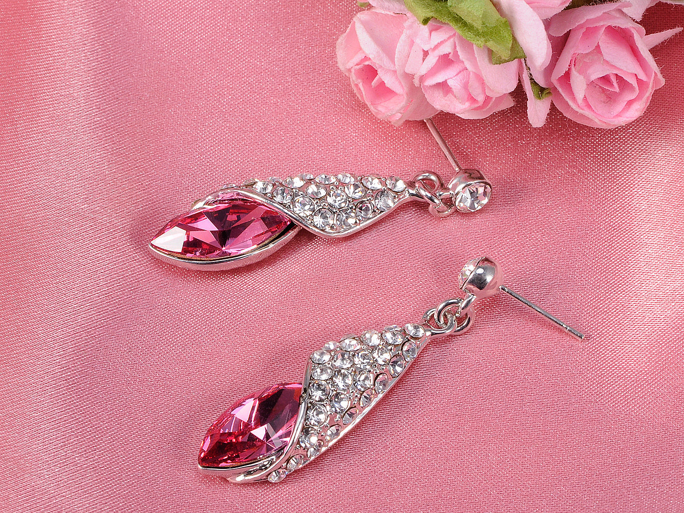 Swarovski Crystal Hot Pink Shell Wrap Dangle Drop Earrings