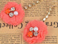 Element Gold Floral Coral Pink Fuzzy Fabric Ball Dangle Earring