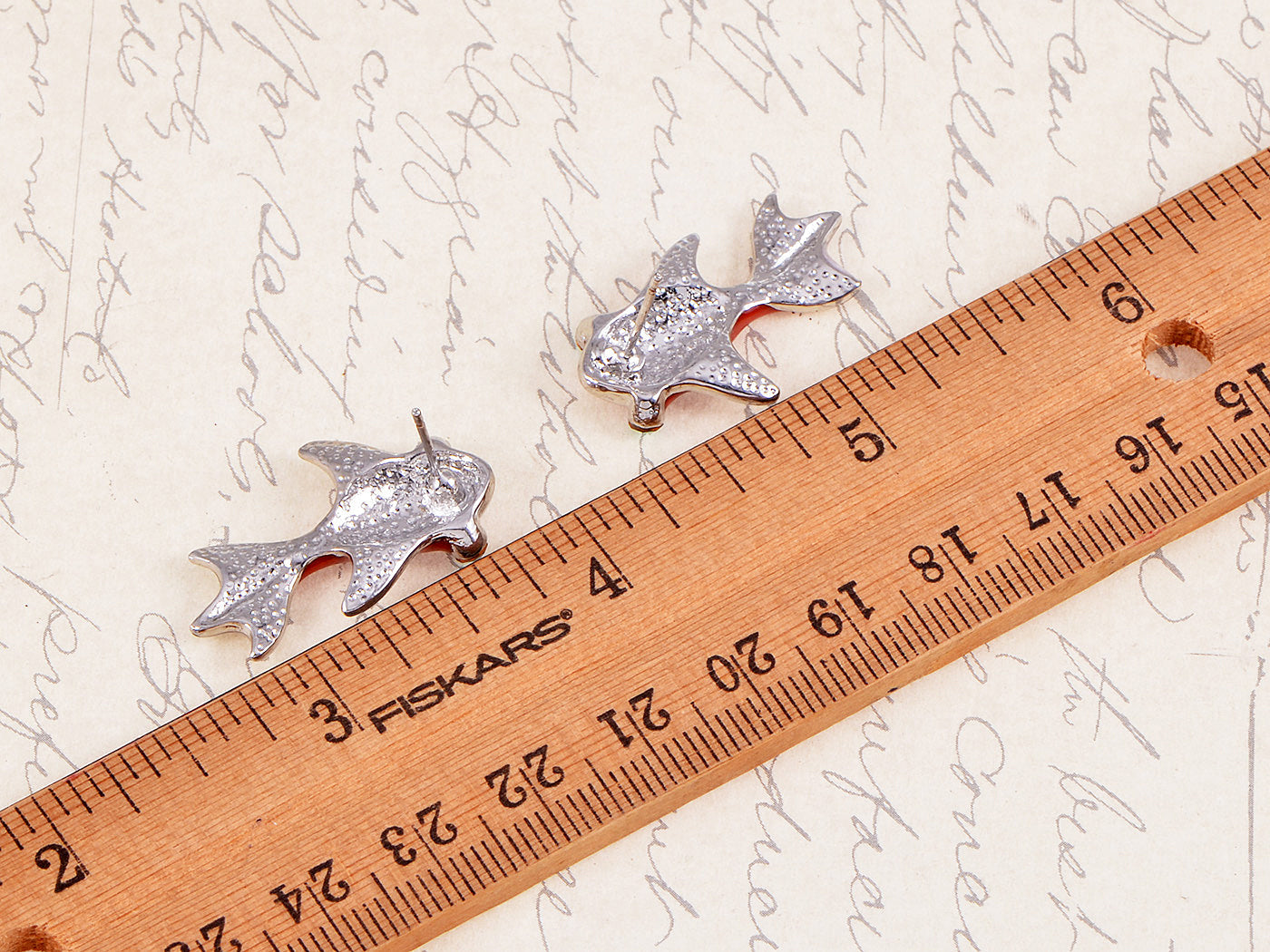 Swarovski Crystal Element Silver Red Nautical Japanese Koi Fish Stud Earrings