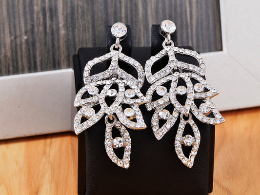 Swarovski Crystal Shine Leaf Dangle Drop Earrings