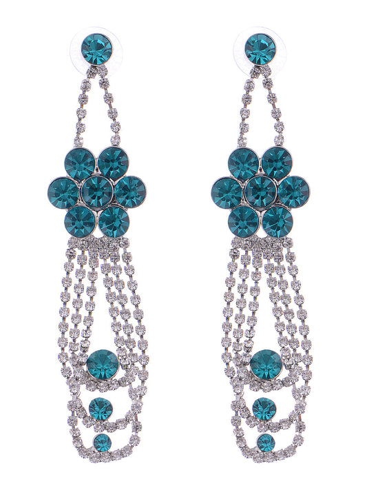 Swarovski Crystal Aquamarine Blue Zircon Flower Vine Long Dangle Drop Earrings