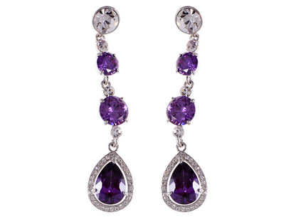 Swarovski Crystal Element Silver Purple Teardrop Dangle Drop Earrings