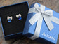 Swarovski Crystal Element Silver Sapphire Blue Colored Cube Bow Ribbon Stud Earrings