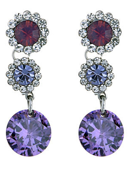 Swarovski Crystal Element Silver Purple Floral Flower Daisy Dangle Earrings