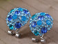 Swarovski Crystal Element Silver Teal Blue Oval Clamp Stud Earrings