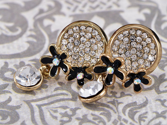 Swarovski Crystal Black Enamel Flowers Stud Earrings