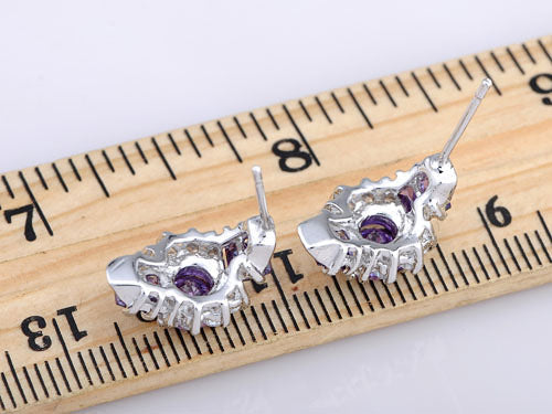Element Silver Purple Floral Time Watch Band Stud Earrings