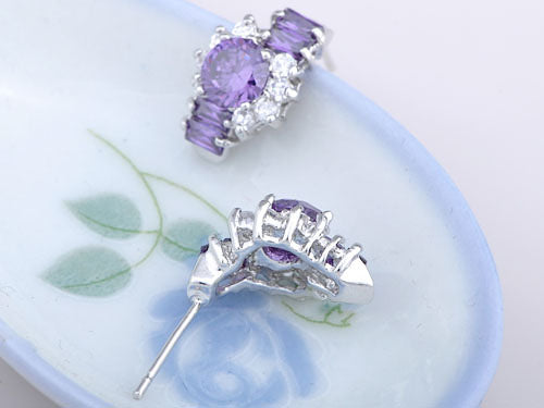 Element Silver Purple Floral Time Watch Band Stud Earrings