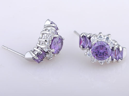Element Silver Purple Floral Time Watch Band Stud Earrings